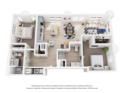 Floor plan for 2 beds, 2 baths, 1120 sqft